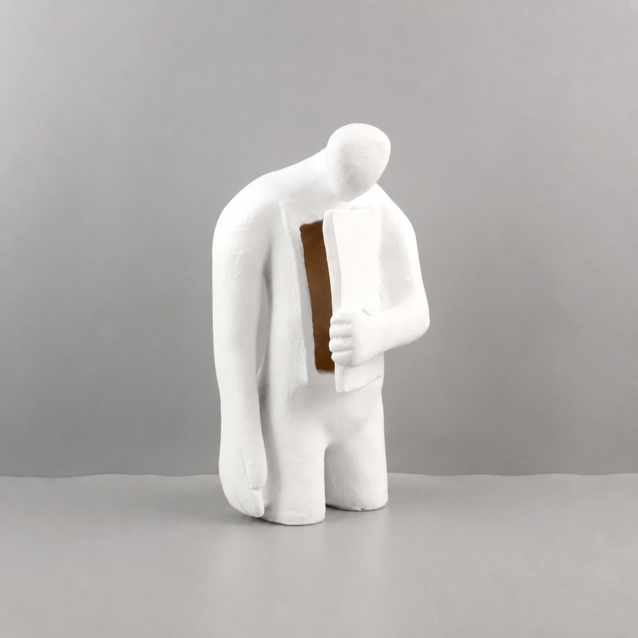 Abstract White Resin Open Heart Figure Sculpture for Home Decor