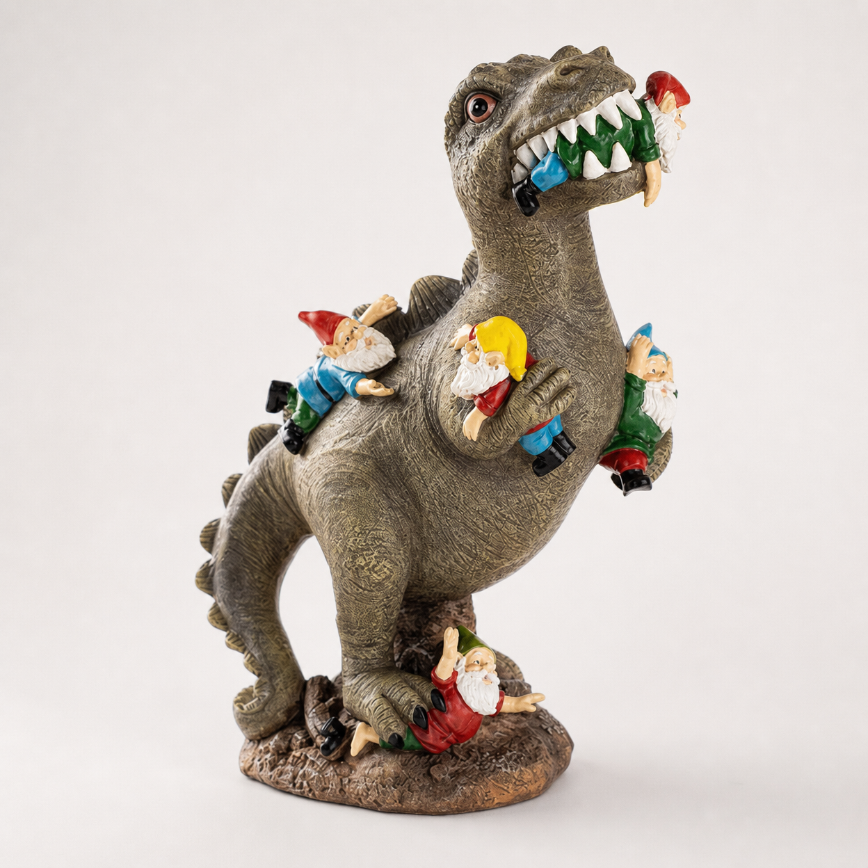 Outdoor Garden Gnome Statue Resin Ornament Dinosaur Eating Gnome Garden Art Decor
