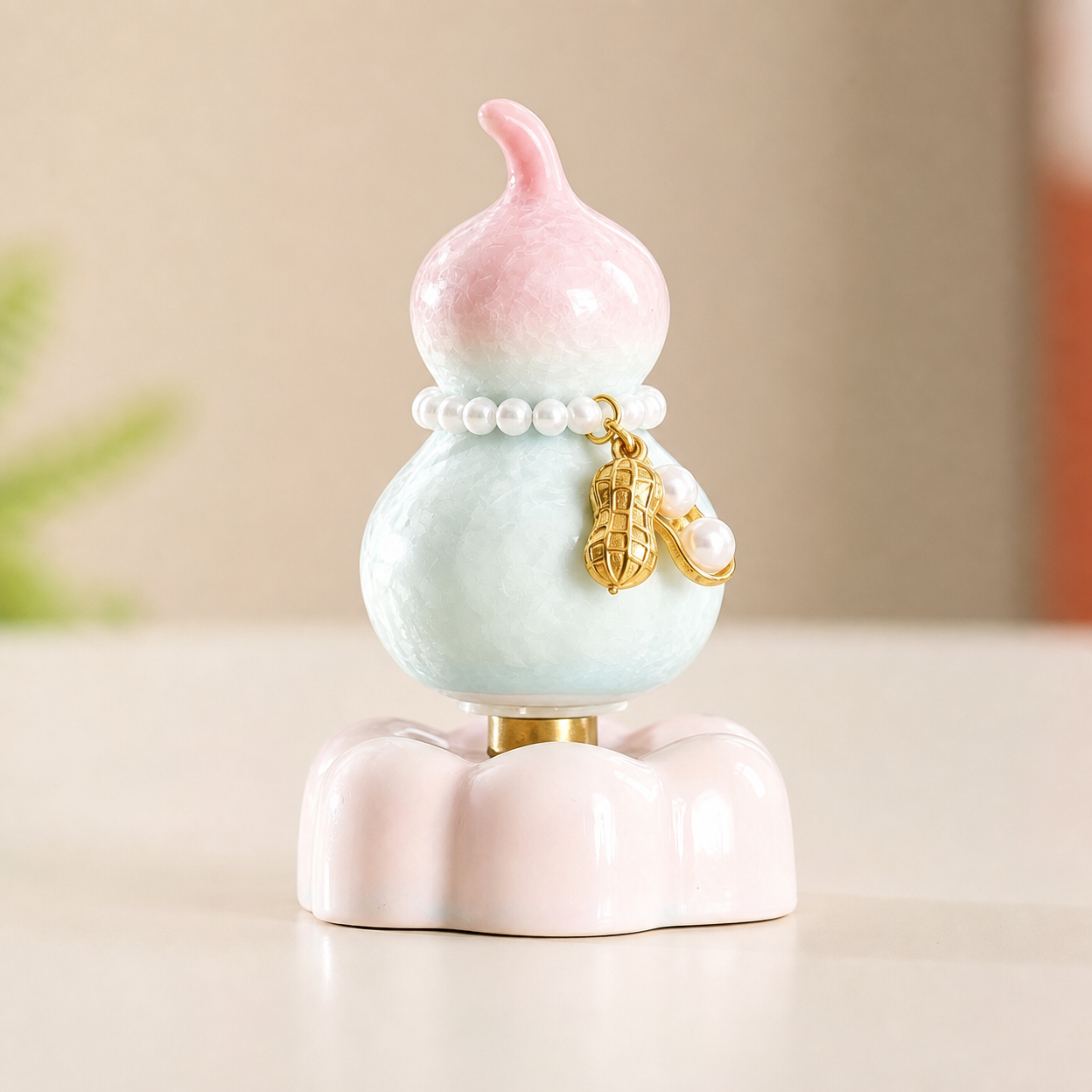Ceramic Whirling Gourd Ornament with Crystalline Glaze and Rotating Base