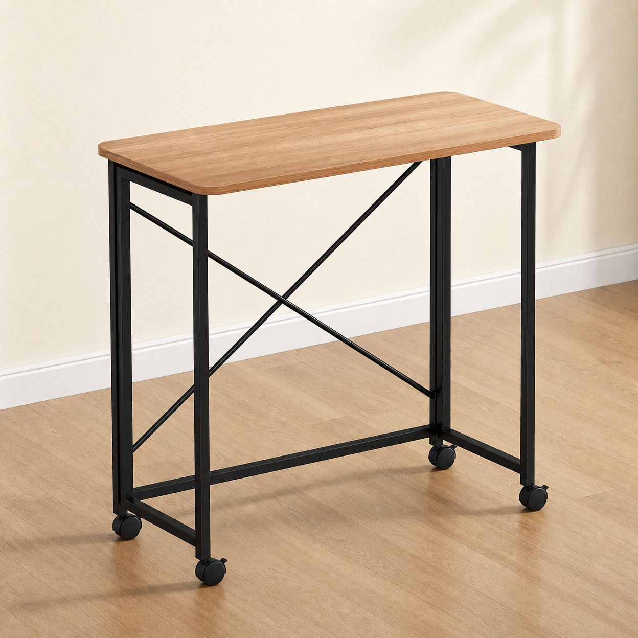 Foldable Study Desk with Wheels for Bedroom Use