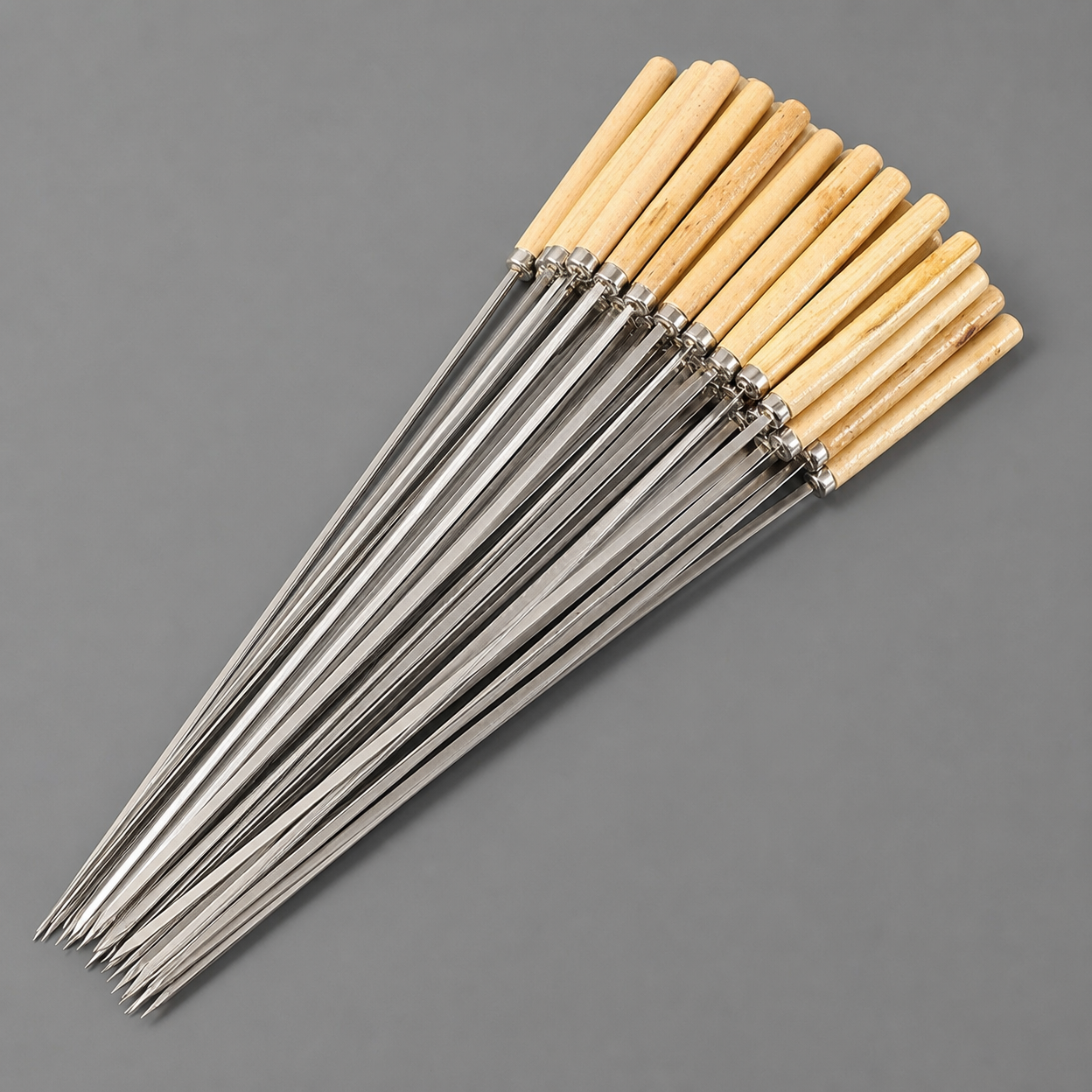 Stainless Steel Barbecue Skewers with Wooden Handle, Extended and Thickened, Anti-Scald Design, Flat Skewers for Grilling Meat and Barbecue Forks