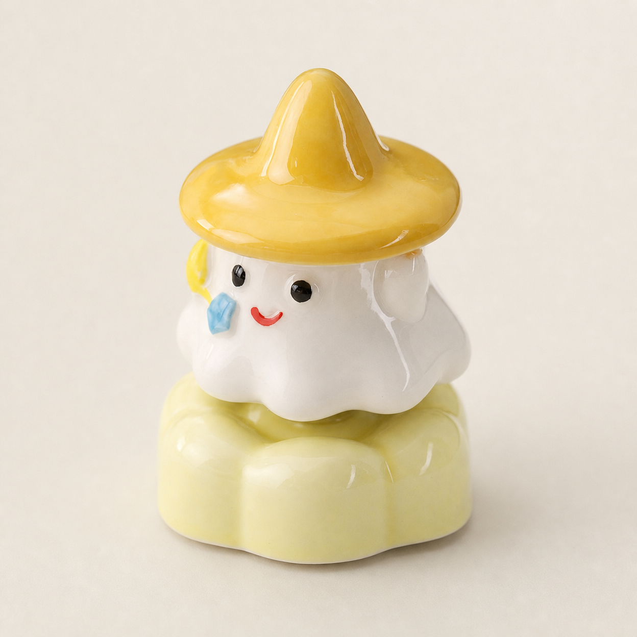Cute Ceramic Spinning Tabletop Figurine with Mushroom Elf Design