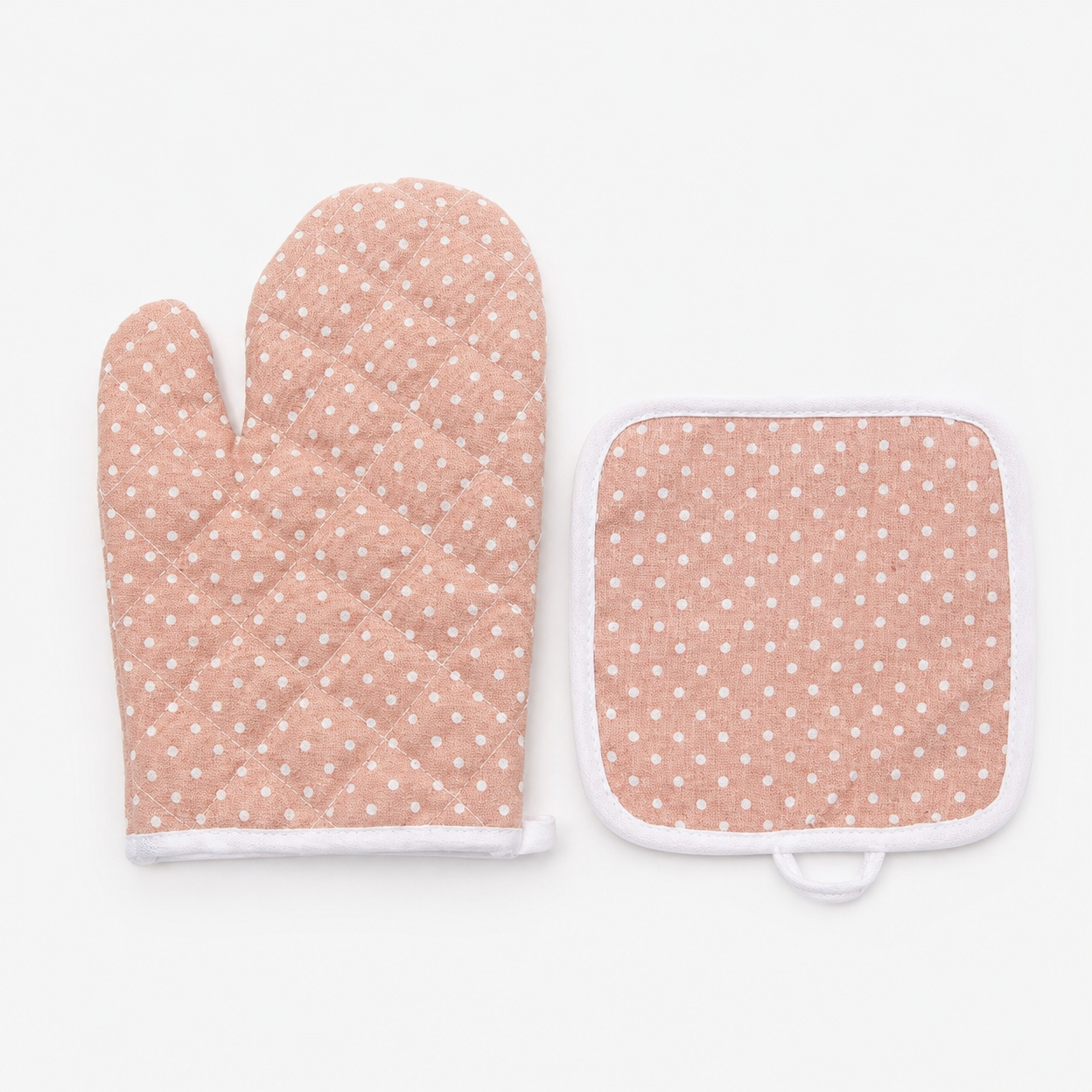 Polka Dot Cotton Kitchen Microwave Oven Glove and Mat Two-Piece Set, Thickened, High Temperature Resistant, Anti-Scalding