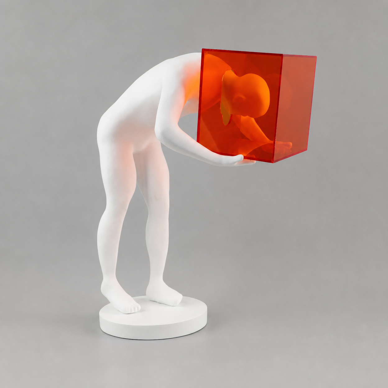 Modern Minimalist Acrylic Orange Cage Figure Sculpture Resin Ornament for Living Room Entryway Hotel Home Decor