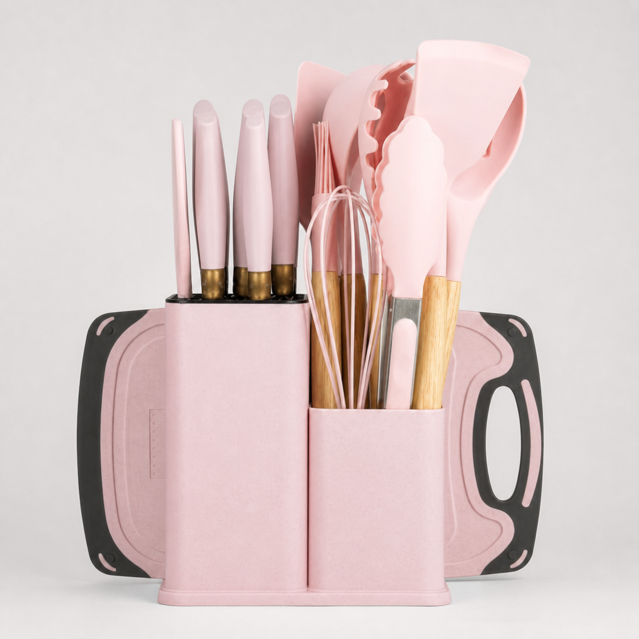 19-Piece Silicone Kitchen Utensil Set with Knives, Storage, Spatula, Ladle, Scraper, and Cutting Board