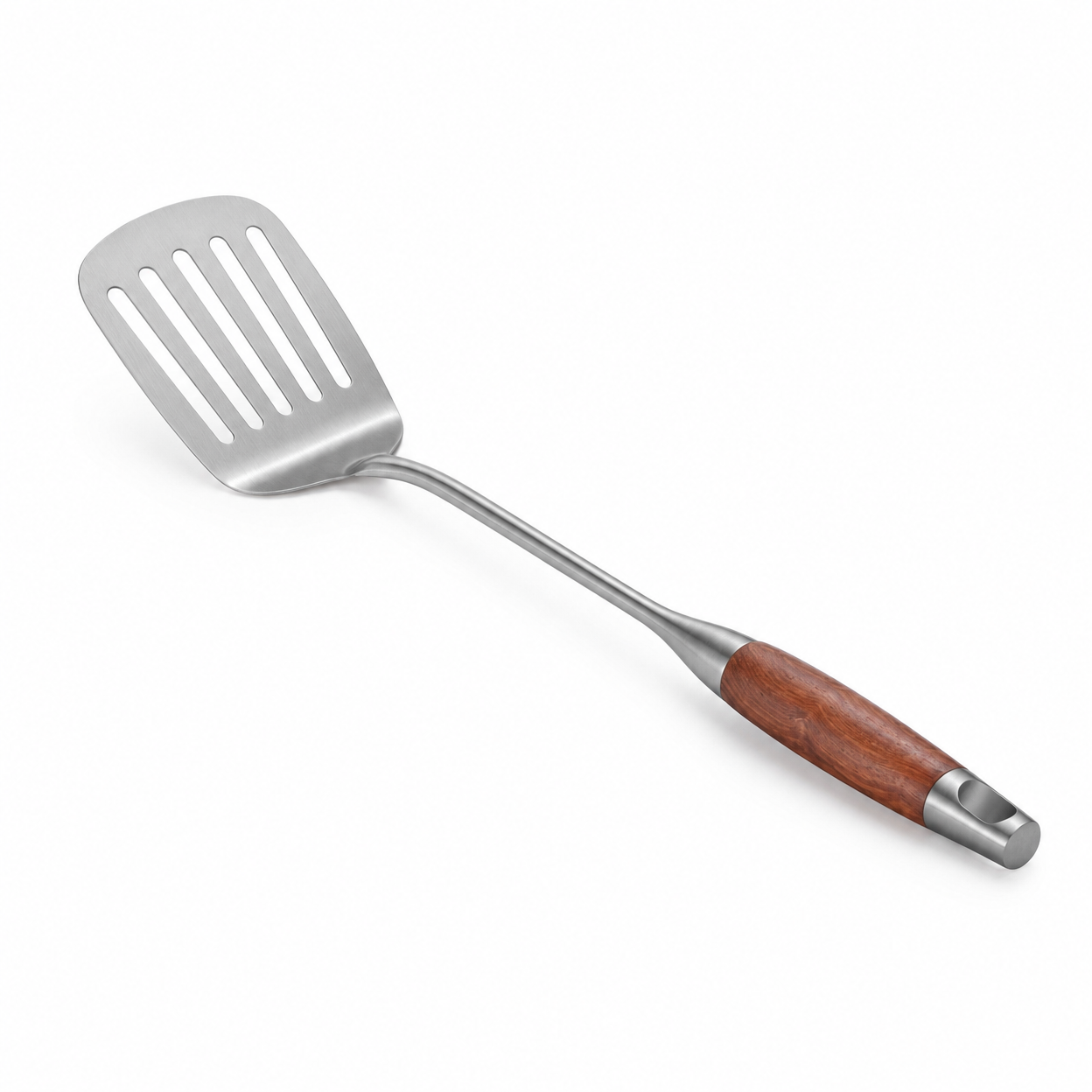 Four-Piece Stainless Steel and Rosewood Cooking Utensil Set with Anti-Scalding Long Handles