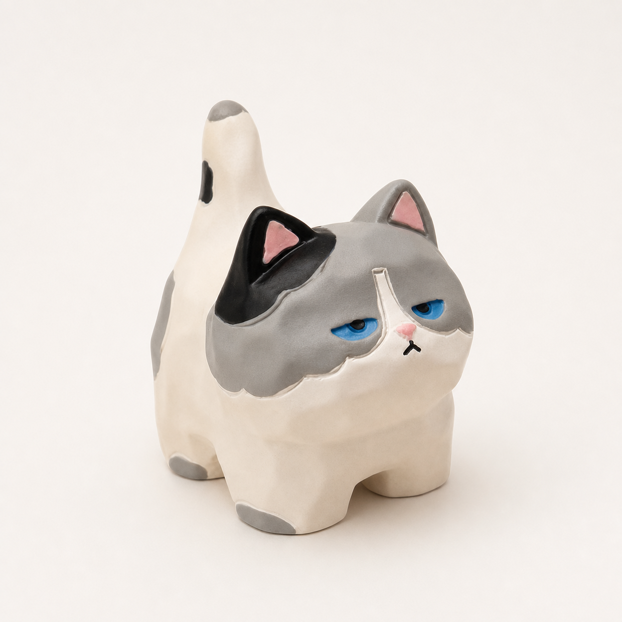 Cartoon Wood-Carved Style Cat Resin Figurine for Car and Home Decor