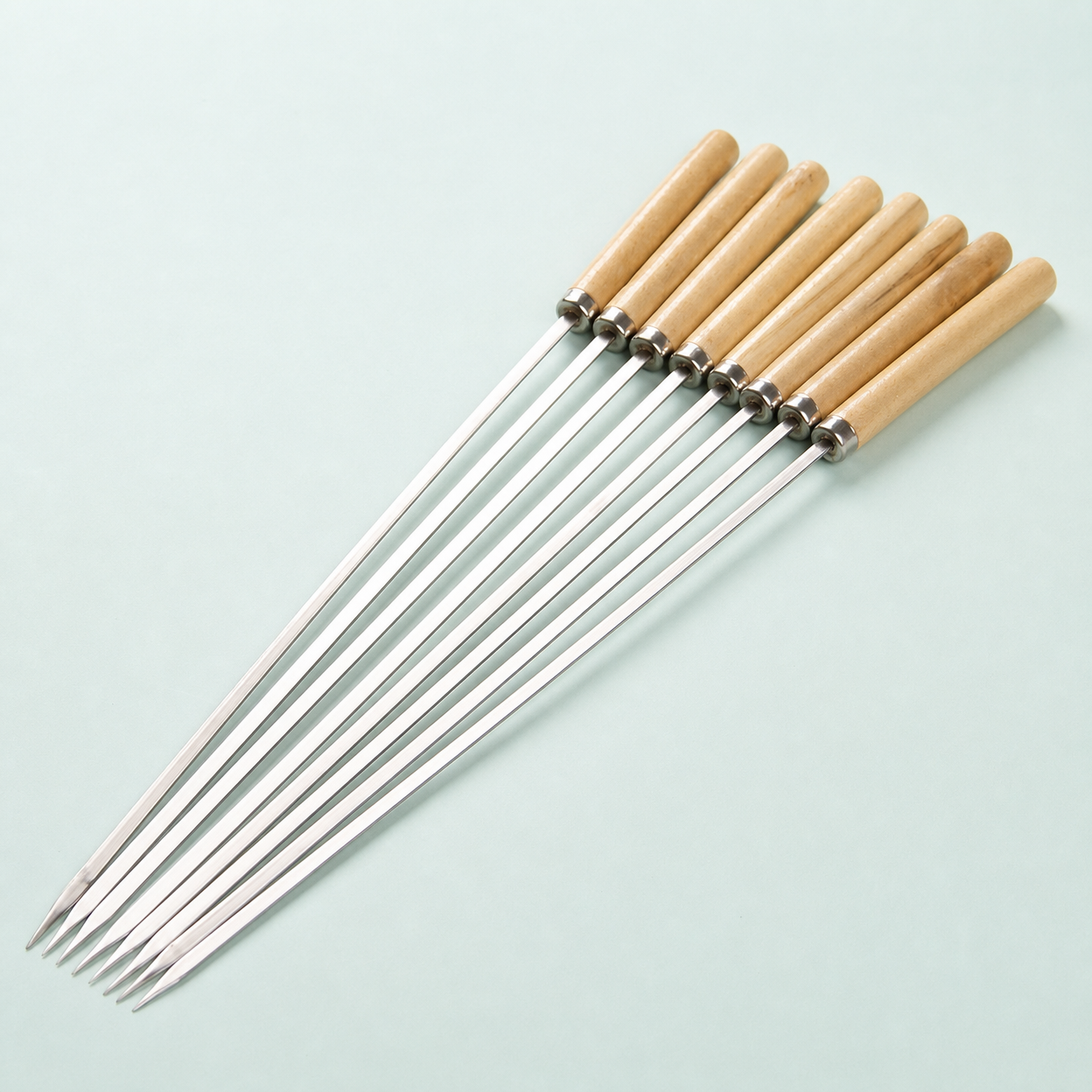 Stainless Steel Skewers with Wooden Handle for BBQ and Grilling