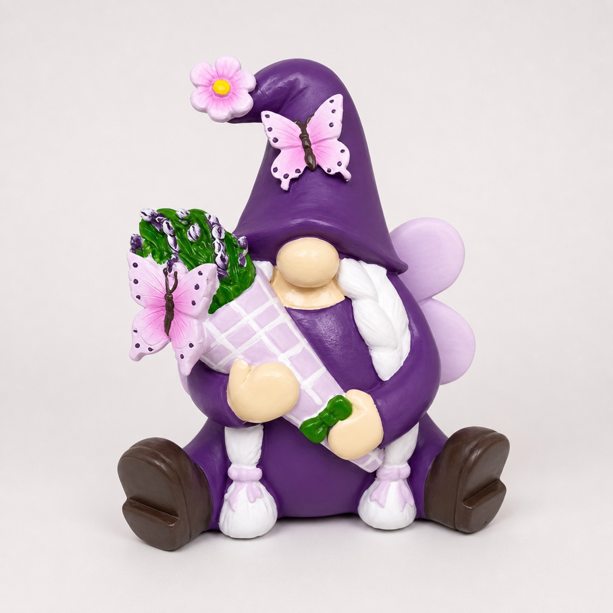 Garden Gnome Resin Figurine with Bee and Butterfly Design