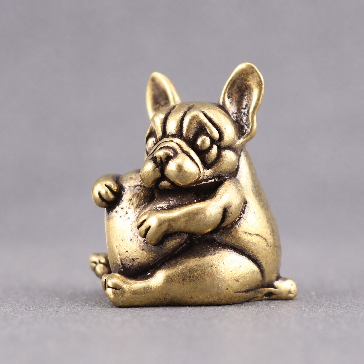 Brass Pug Dog Figurine Holding Heart Decorative Statue