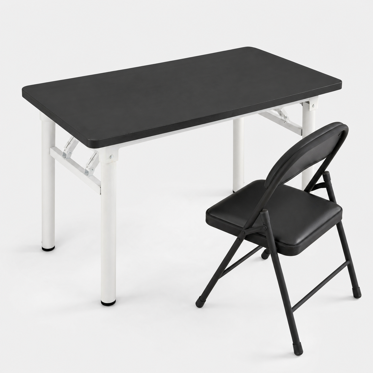 Portable Folding Desk with Metal Frame, Rectangular Table for Home Office or Conference